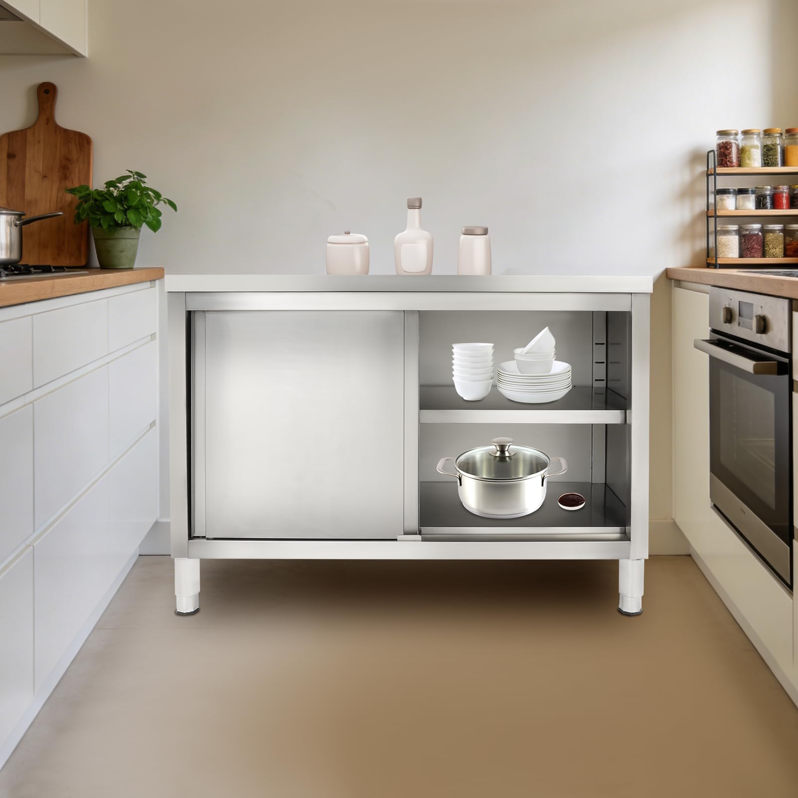 Tavolo da lavoro 120 x 50 x 86 cm in acciaio inox con piedini di supporto, tavolo in acciaio inox argento per ristoranti, hotel, mense, cucine domestiche (acciaio inox A)