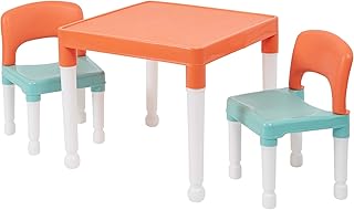 Liberty House Toys Childrens Table and Two Chair Set, Green Orange White, Table-51cm H x 51cm W x 43cm D 27cm x 31cm x 44cm, Seat Height 26cm