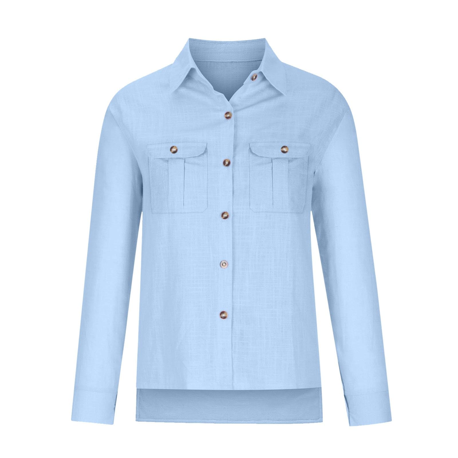 Camisas de gasa de moda con botones para mujer, ajuste holgado, para verano, casual, manga larga, lino y algodón, color sólido, blusas de muselina, cuello novio, ligeras, para mujer