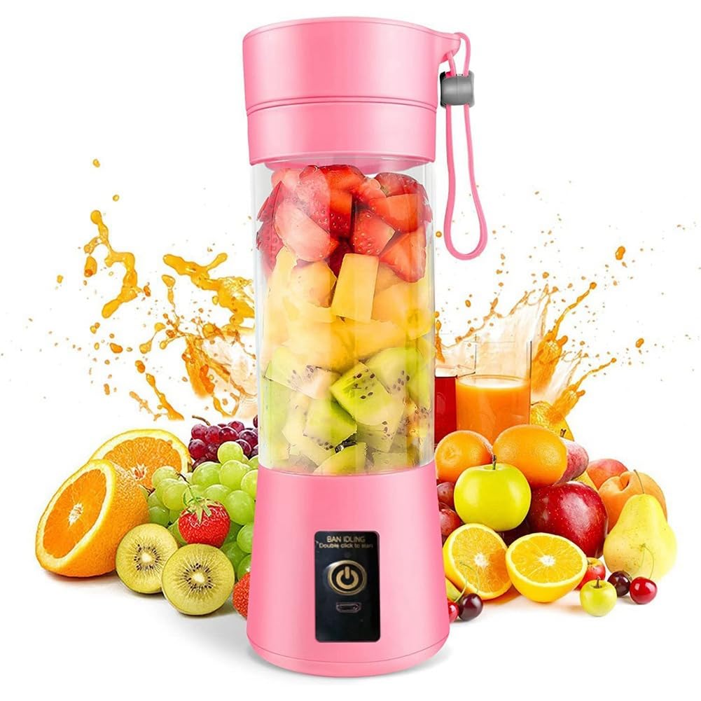 Seprendi Pink Mini Blender For Shakes And Smoothies Rechargeable 380Ml Traveling Fruit Juicer Cup With 6 Blades