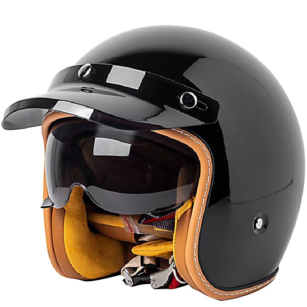 WZGGTEAM Motorcycle Open Face Helmet, German Style Vintage Motorbike Jet Helmet with Sun Visor, Retro 3/4 Open Face Design, ECE/DOT Approved Crash Jet Helmet for Men Women Road Legal
