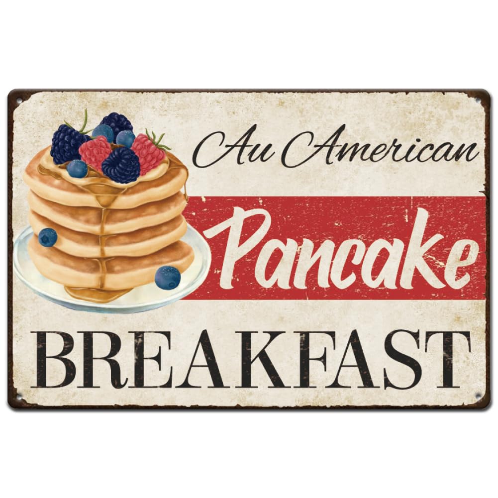 peiyeety Pancakes Metal Tin Sign Thin Pancake Vintage Iron Sign Breakfast Store Decor Man Cave Bar Restaurant Metal Plaque Retro Wall Art Poster Wall Decor for Kitchens Restaurants Cafes Pubs 8"x12"