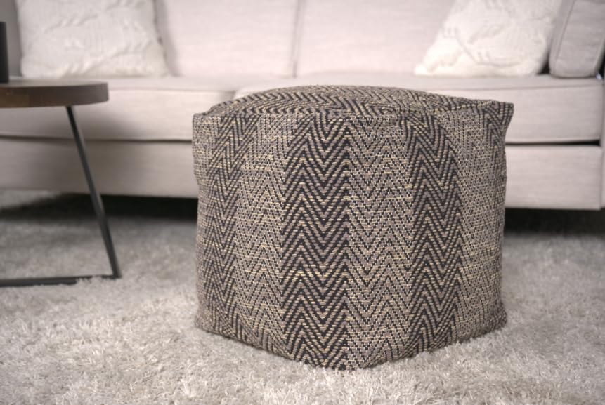 TREATLIFE HOME Handcrafted Cotton Pouf with Zigzag Design, Stylish Home Accessory in Brown and Beige, 20 inches