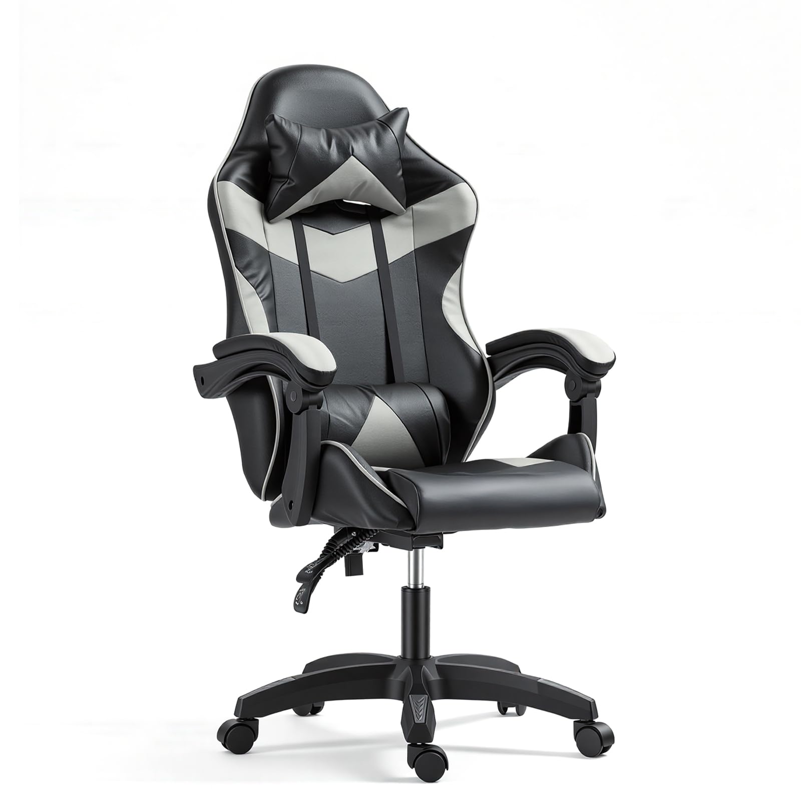 Panana Gaming Chair, Racing Style Office High Back Ergonomic Conference Work Chair Reclining Computer PC Swivel Desk Chair with Headrest&Lumbar Cushion 145 Degree Reclining Angle (Grey)