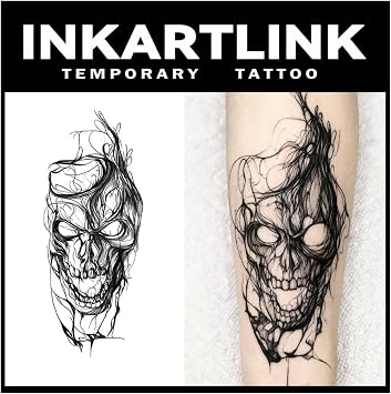 INKARTLINK Tattoo Stickers, Jagua, Set of 2, Lasts 2 Weeks, Waterproof, Tattoo Stickers, Skulls, Skulls, Unisex
