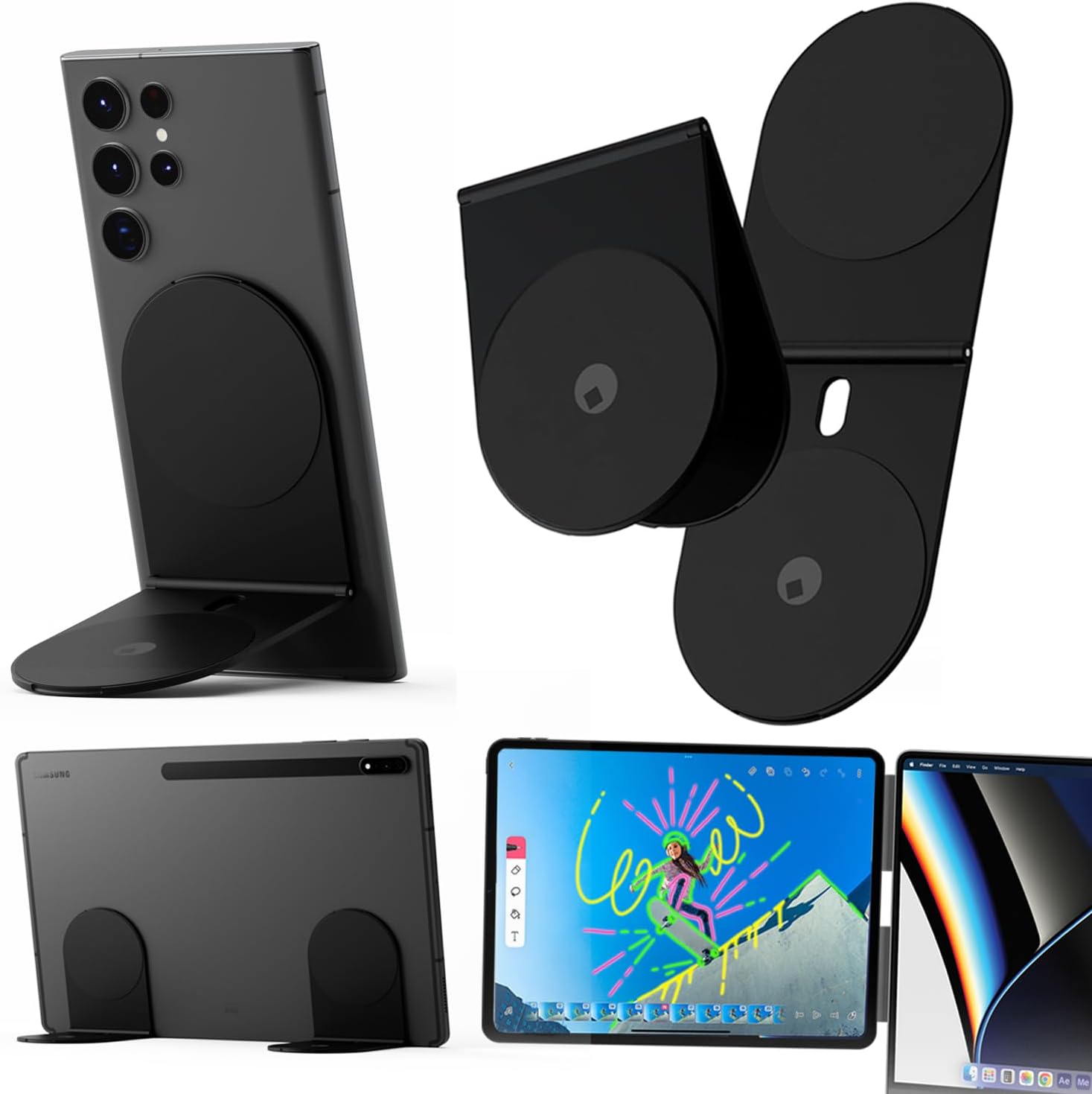 Rolling Square Edge Pro Tablet Kit - Mount and Phone Magnetic Holder, Smartworking & Productivity Stand Accessory, Compatible with MagSafe, Compatible with Any Tablet or Phone, Black