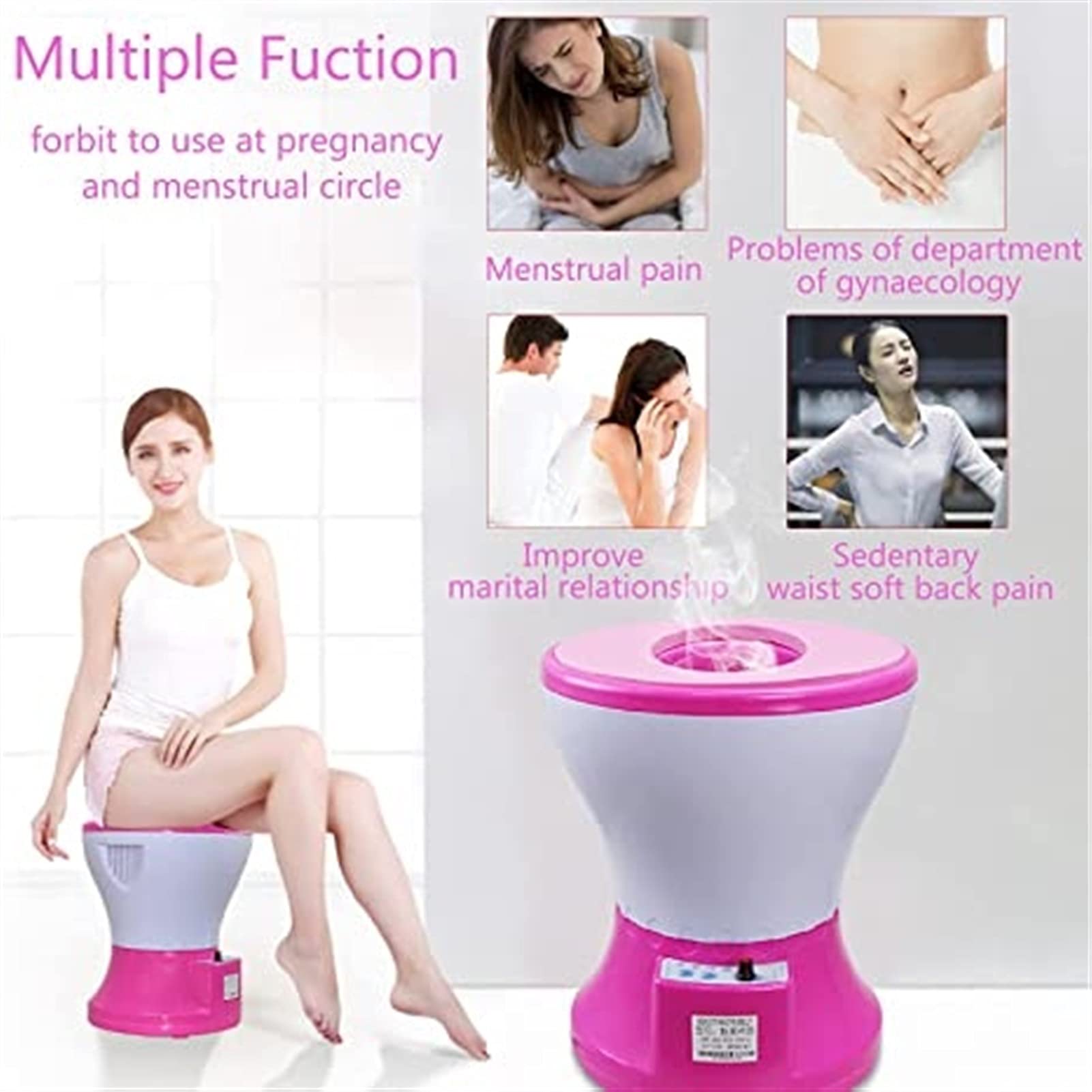 RSGK Asiento eléctrico de Vapor, Asiento de Vapor Vaginal para el Parto, Tratamiento de la menstruación Irregular, desintoxicación del Limpiador uterino, Alivio de la menopausia