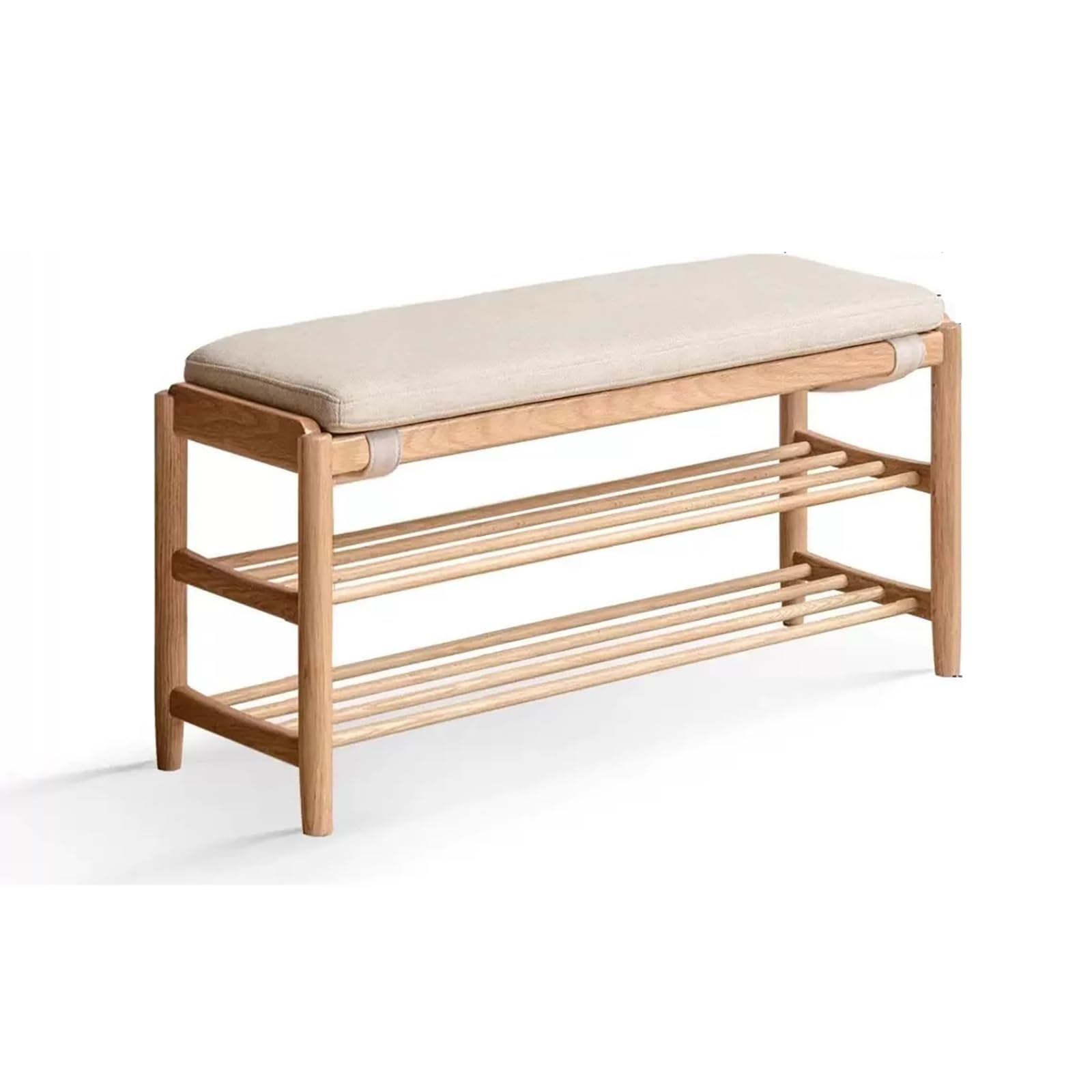Étagère à chaussures réglable en bois avec assise rembourrée beige de 80cm