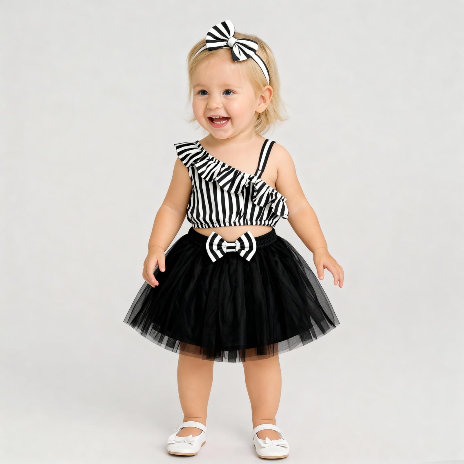A.T.U.N. (ALL THINGS UBER NICE) Set da 3 pezzi per bambine con top corto stampato con gonna e fascia coordinati | Set da 3 pezzi per bambini