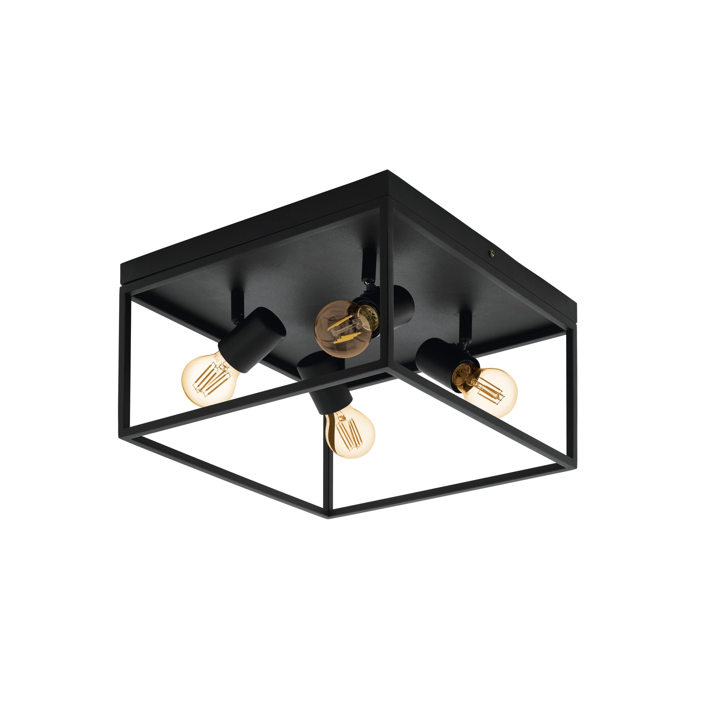Eglo Silentina Ceiling Light - Caged 4-Light Black Metal Industrial Finish - Black