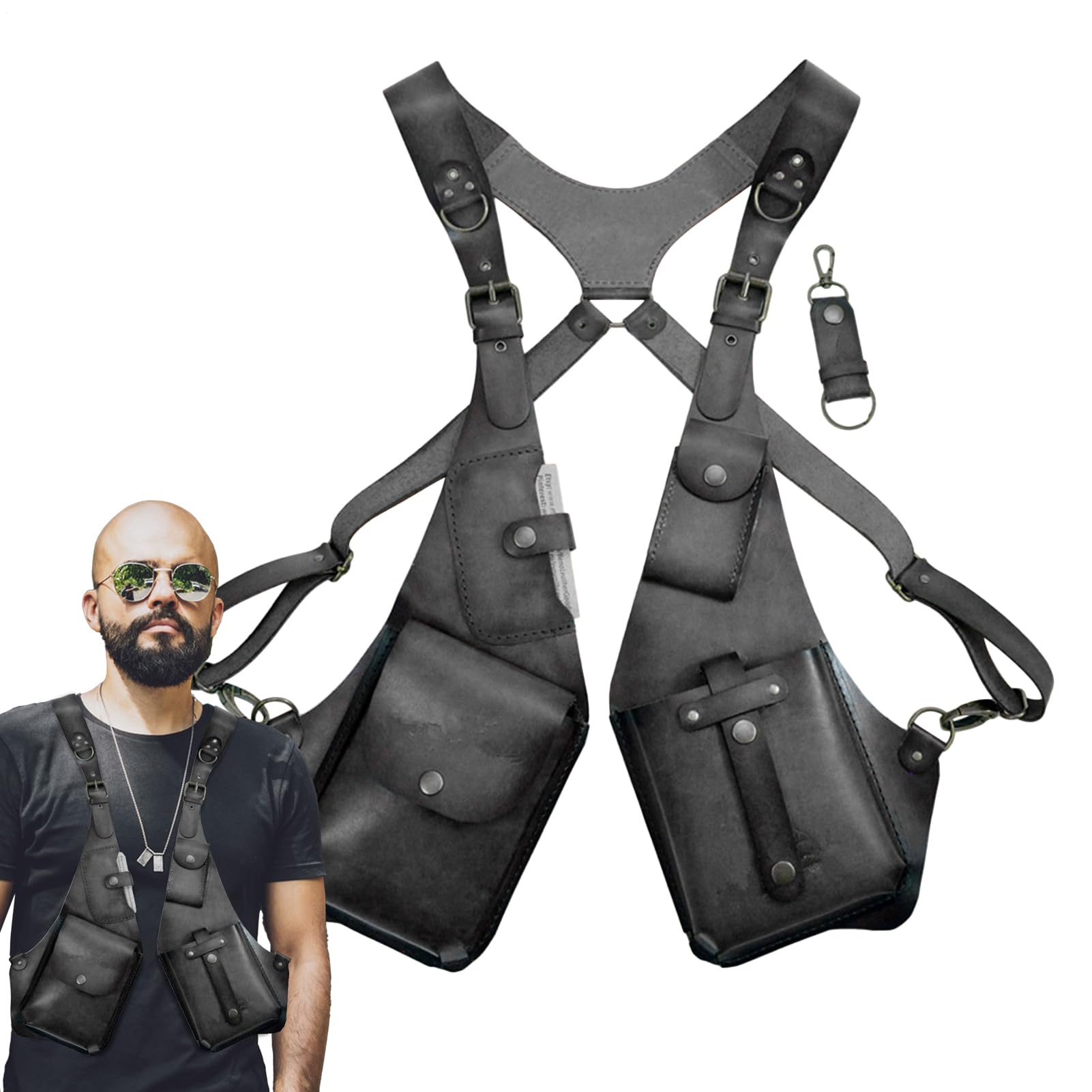Arnés antirrobo para hombre de piel, arnés antirrobo de piel, bolso de hombro medieval con antebrazo, funda para teléfono móvil para hombres y mujeres, cartera ajustable de piel sintética