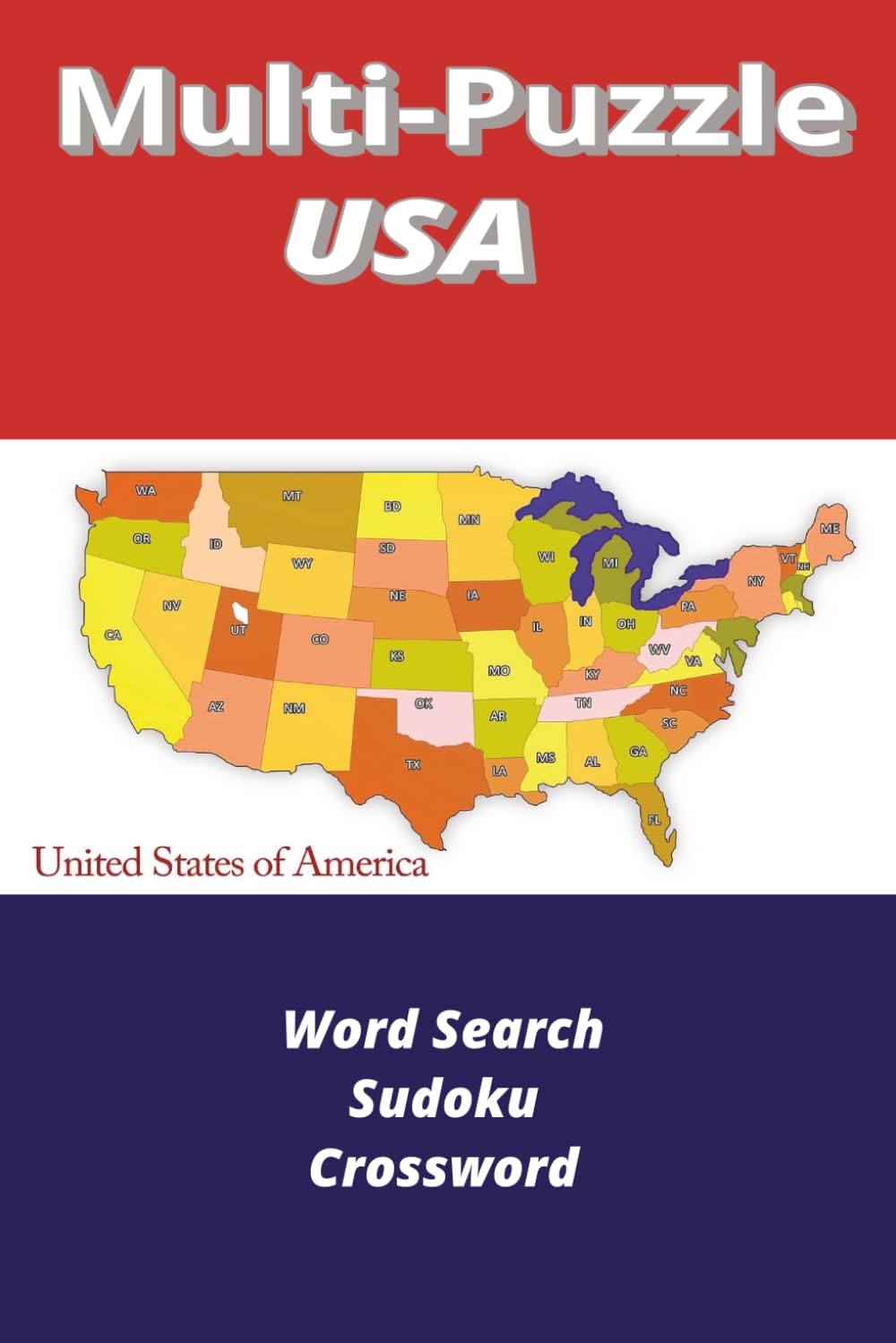 Multi-Puzzle USA Word Search, Sudoku, Crossword: Multi-Puzzle USA Themed Word Search, Sudoku, and Crossword | 6x9 inches | 76 puzzles | For Adults, ... | Gift for Vacations, Holidays and Relaxation