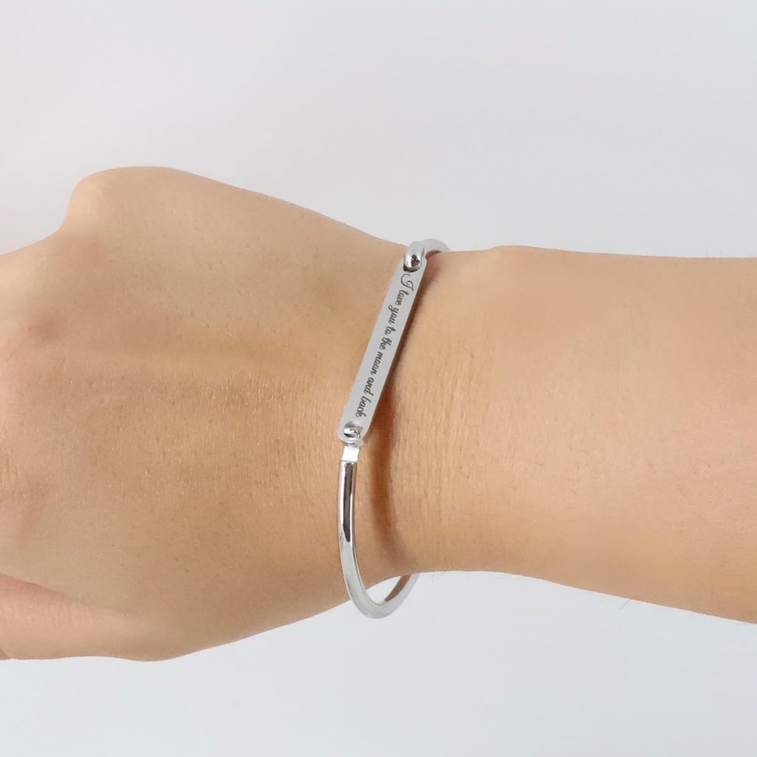 Personalized Engraved Bracelet Custom Name Jewelry Gift for Women Stainless Steel Bangle with Names Initials Date Coordinates Anniversary Birthday Present Couples Friendship Memorial