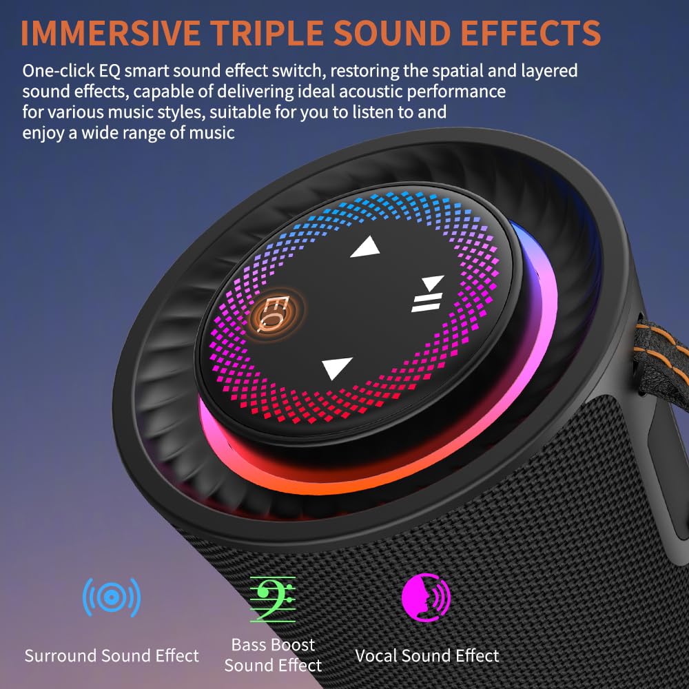 Altavoz Bluetooth Portátil con Luz LED, 80W Potencia Pico Altavoces Inalámbricos con Graves Profundos, Sonido Estéreo 360°, 24 Horas, Asa Cómoda, Speaker de Exterior para Viajes/Deportes/Fiestas