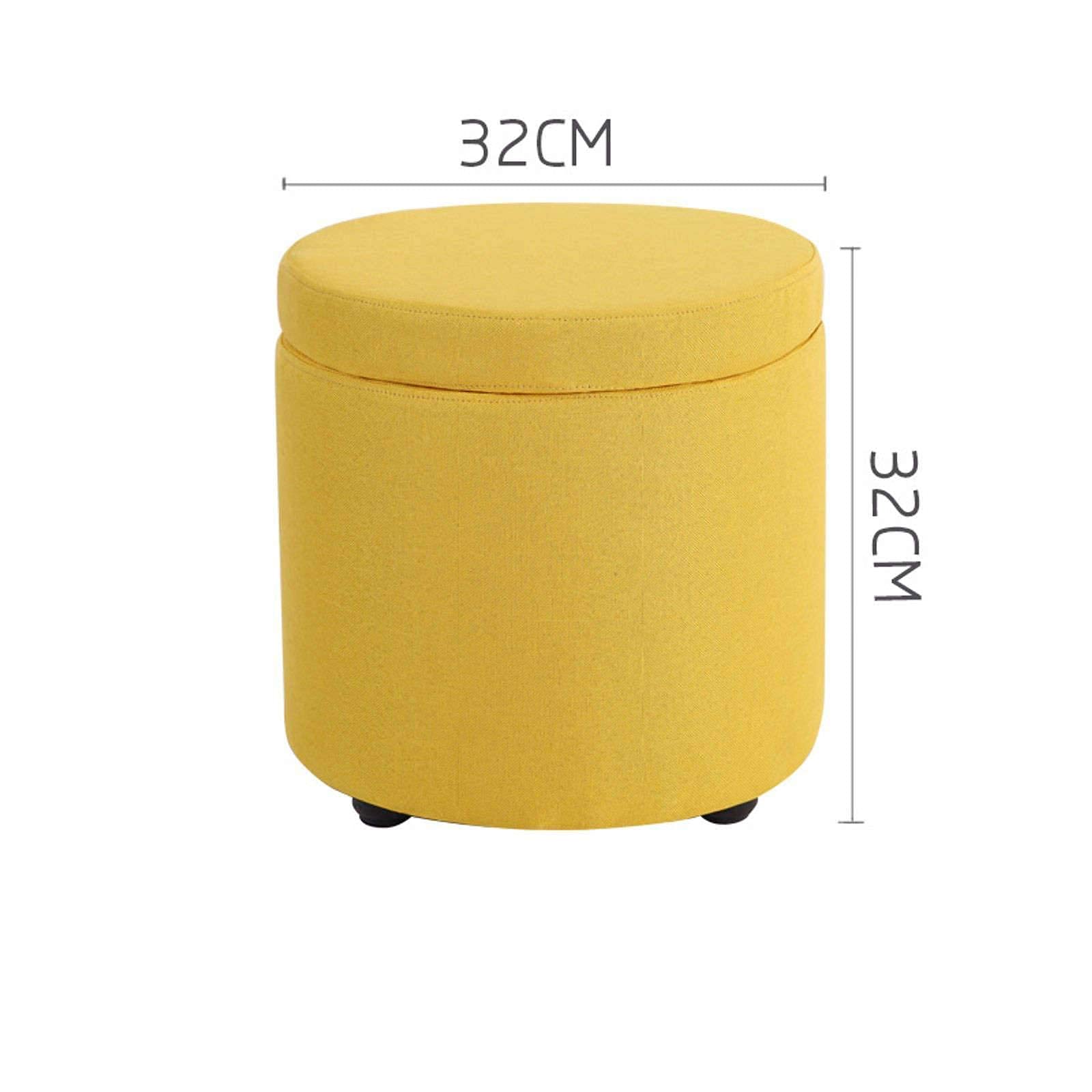 Poggiapiedi, Pouf in Lino, Contenitore Rotondo salvaspazio, poggiapiedi Adatto per Camera da Letto e soggiorno/giallo/32 * 32 * 32 cm
