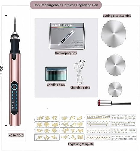 Miniatura 2 de Kit de bolígrafo de grabado recargable - Herramienta de grabado inalámbrica con 3 hojas de sierra para joyas, metal, madera, vidrio, piedra y