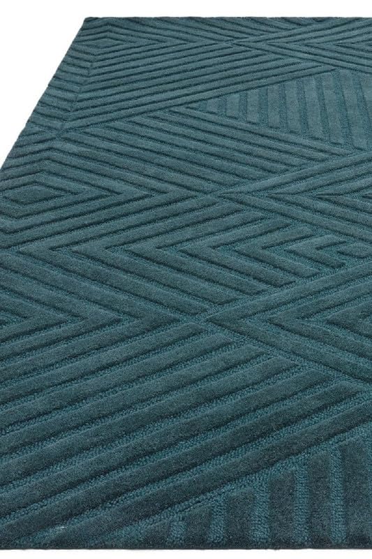 Image of Hand Tufted Modern Design Exported Collection High Low Pattern Wool Carpet for Living Room, Bedroom & Hall (Teal, 15 x 20 Feet)