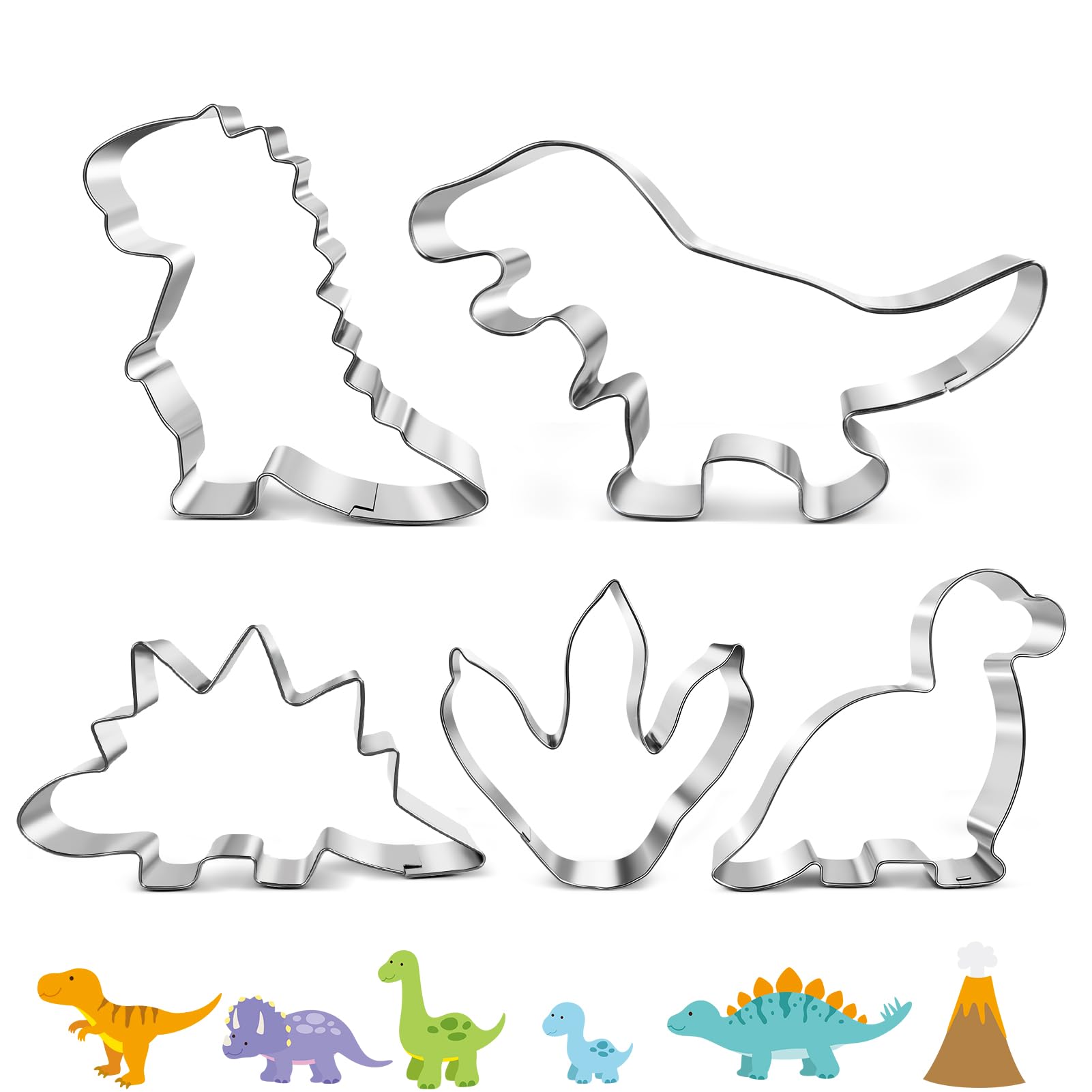 5 Stück Keksausstecher Dino Ausstecher Plätzchen,Groß Trex Spinosaurus Fußabdruck Ausstechformen Kinder Dinosaurier Cookie Cutter Edelstahl für Kekse Fondant Tortendeko Geburtstag Party Dino Thema