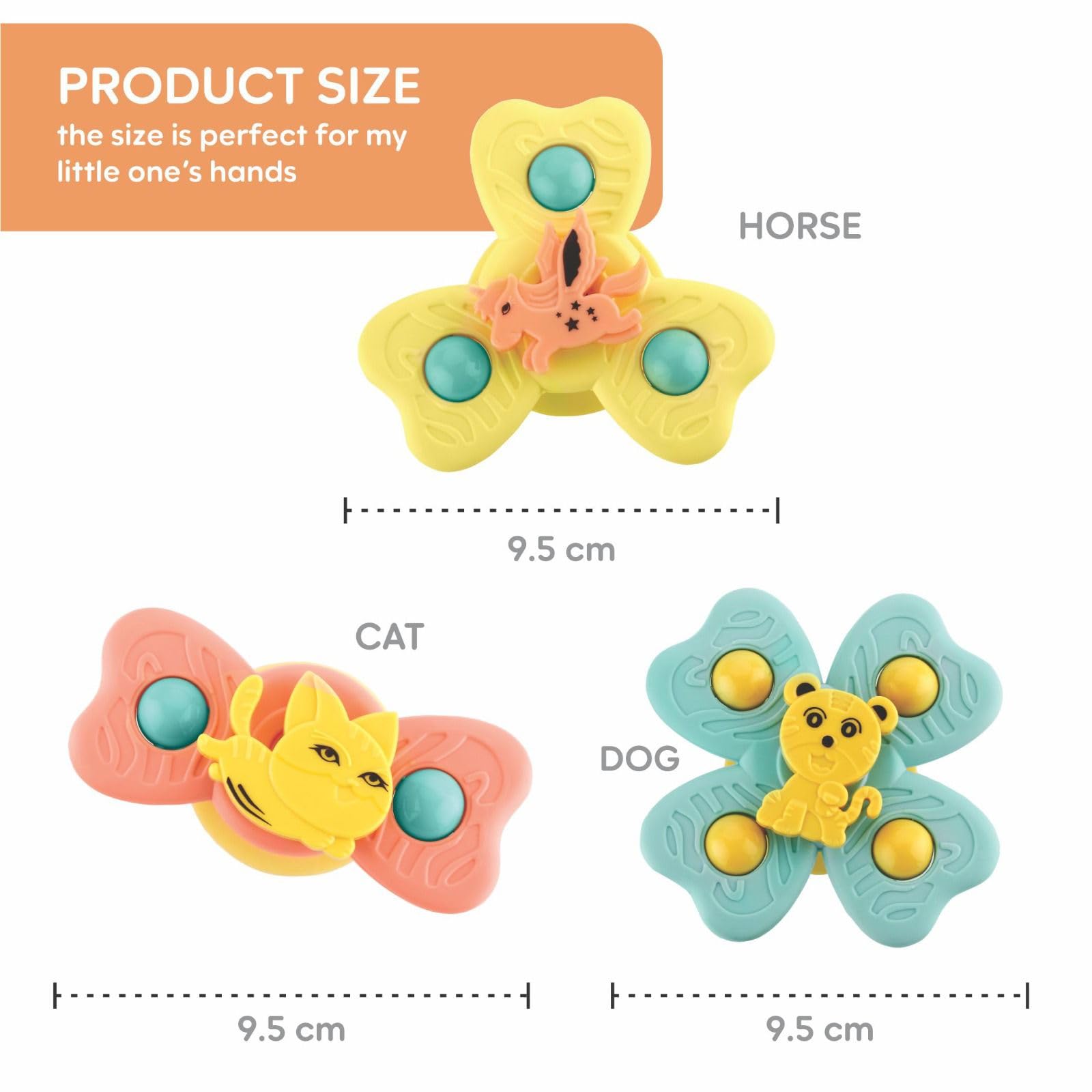 TEC TAVAKKAL Strong Suction Cup Fidget Rotating Sensory Bath Toys for Baby 6 12 18 Months Airplane Car Travel Table & Window Toys for 1 2 Years Old Toddler Boys and Girls (Cat Spinner) - Image 2 thumbnail