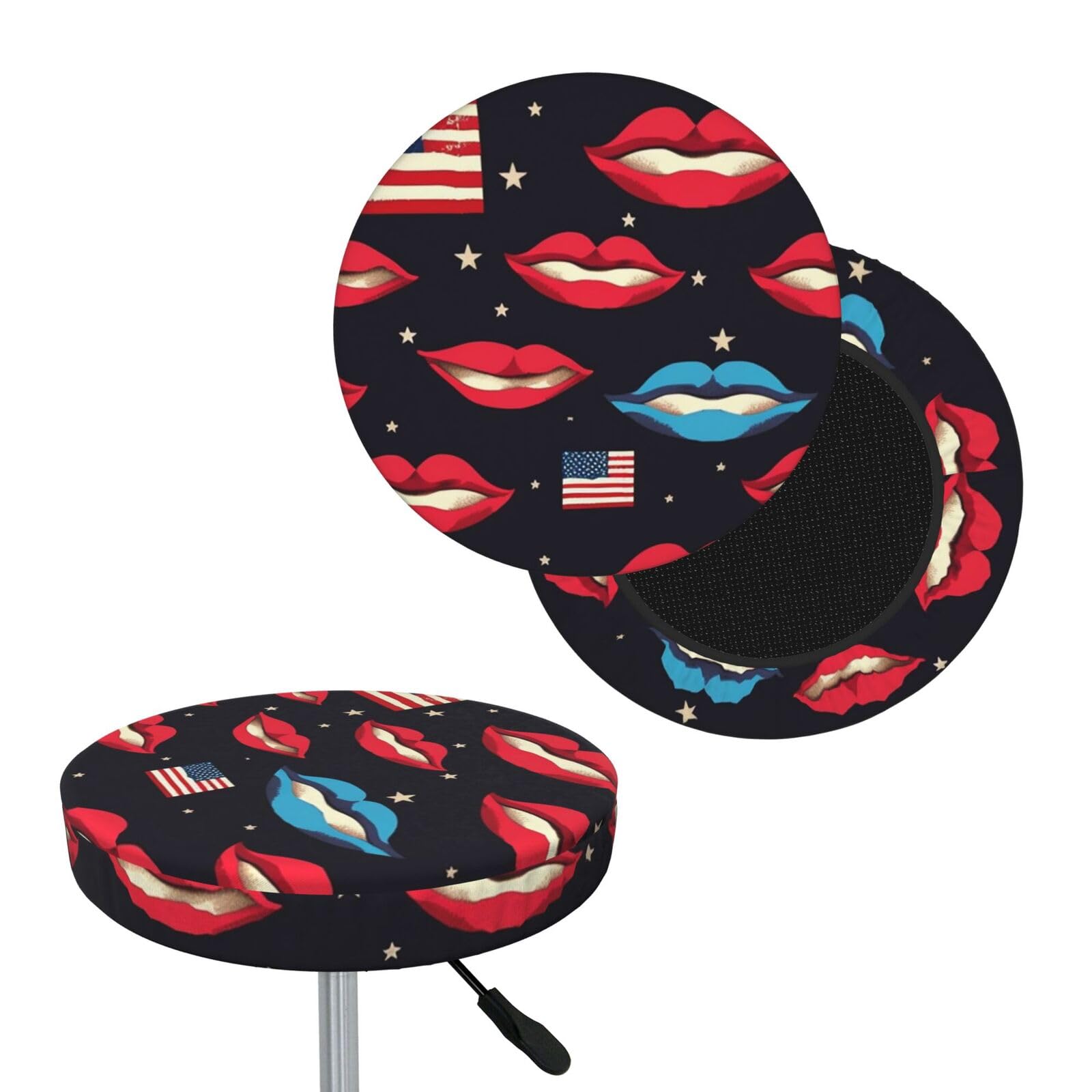 NONHAI American Flag Lips Bar Stool Cover Round Elastic Stool Cushion Covers Dustproof Bar Chair Cover Washable Stool Cushion Slipcover Stretch Stool Seat Covers for 12-14 Inch Chair
