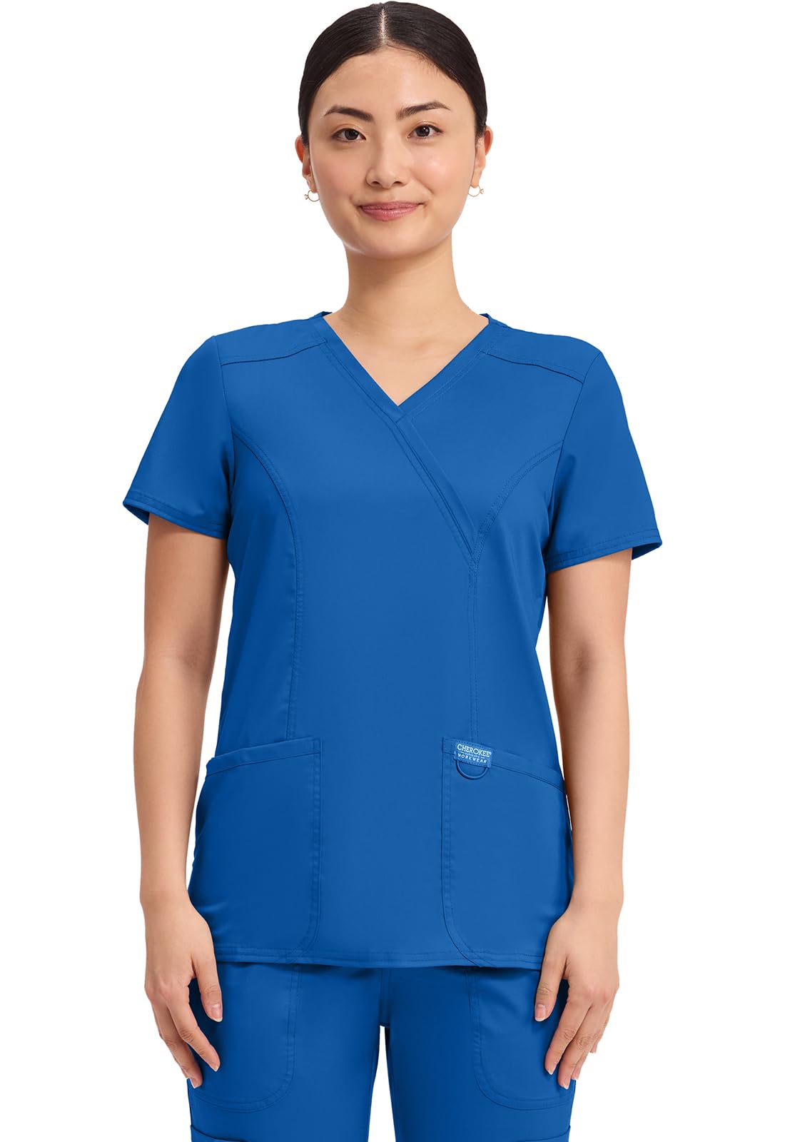 Cherokee Women - Woman Scrub Top Revolution - Medical Clothing - Mock Wrap - with Pockets - WWE610 - Royal - S