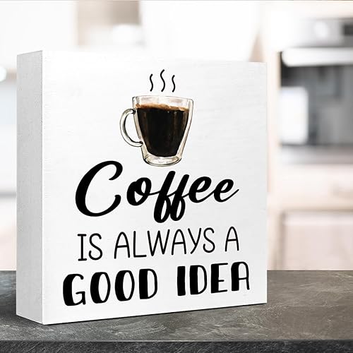Miniatura 3 de Letrero divertido de café, con texto en inglés "Coffee is Always A Good Idea", decoración de escritorio de café de granja para cafetería, cafetería,