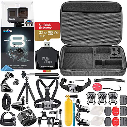 GoPro HERO8 Black + SanDisk Extreme 32GB Memory Card + Hard Case + Card Reader + Chest Strap Mount + Head Strap Mount + Flexible Tripod + Monopod + Floating Handle + Hero 8 Best Value Bundle