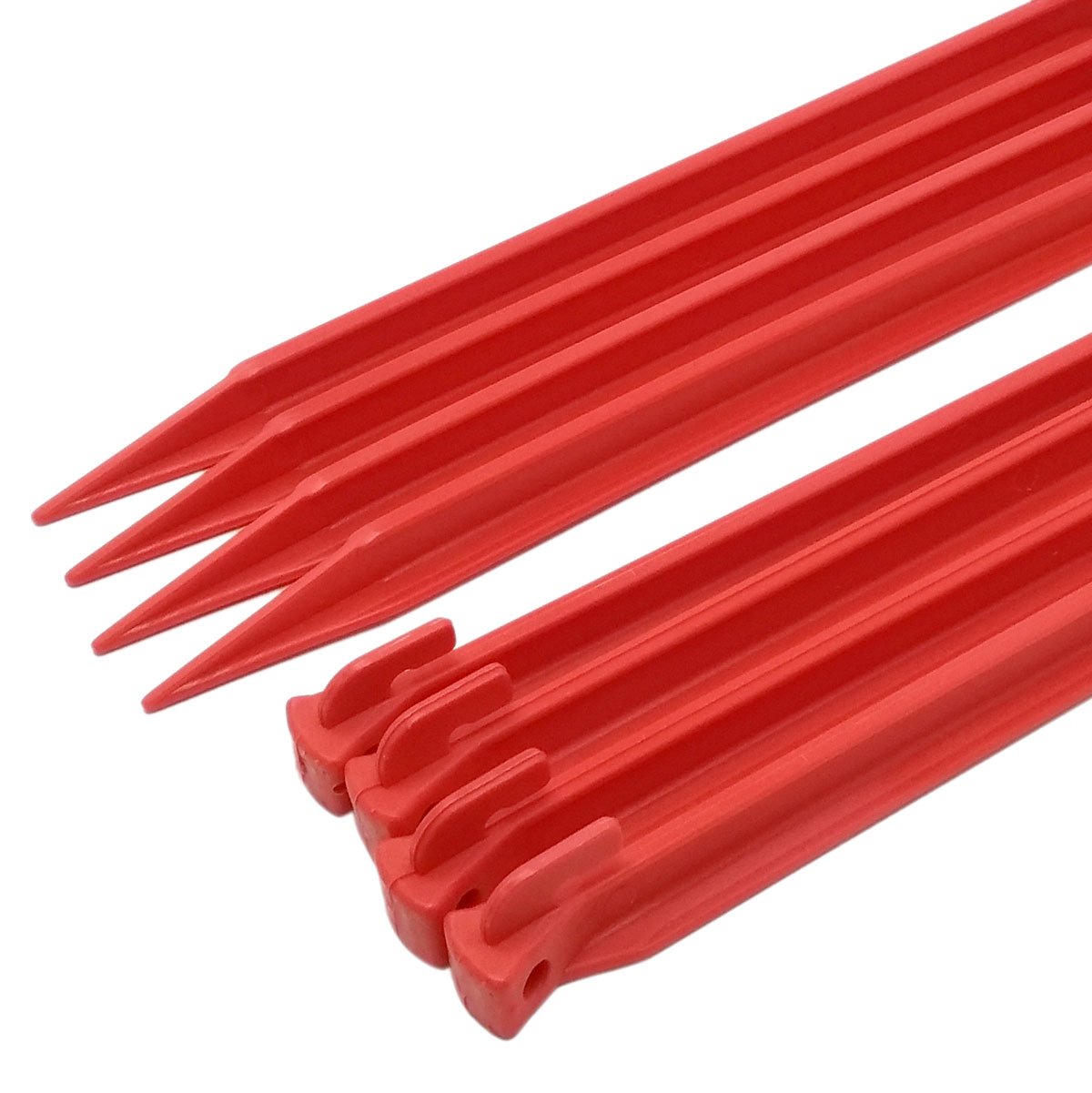 ToCi Plastikowe śledzie do namiotu o długości 30 cm, śledź z haczykiem i pętelką w kolorze czerwonym.