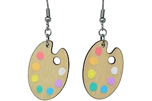 Pastel Hand-Painted Wood Paint Palette Dangle Earrings
