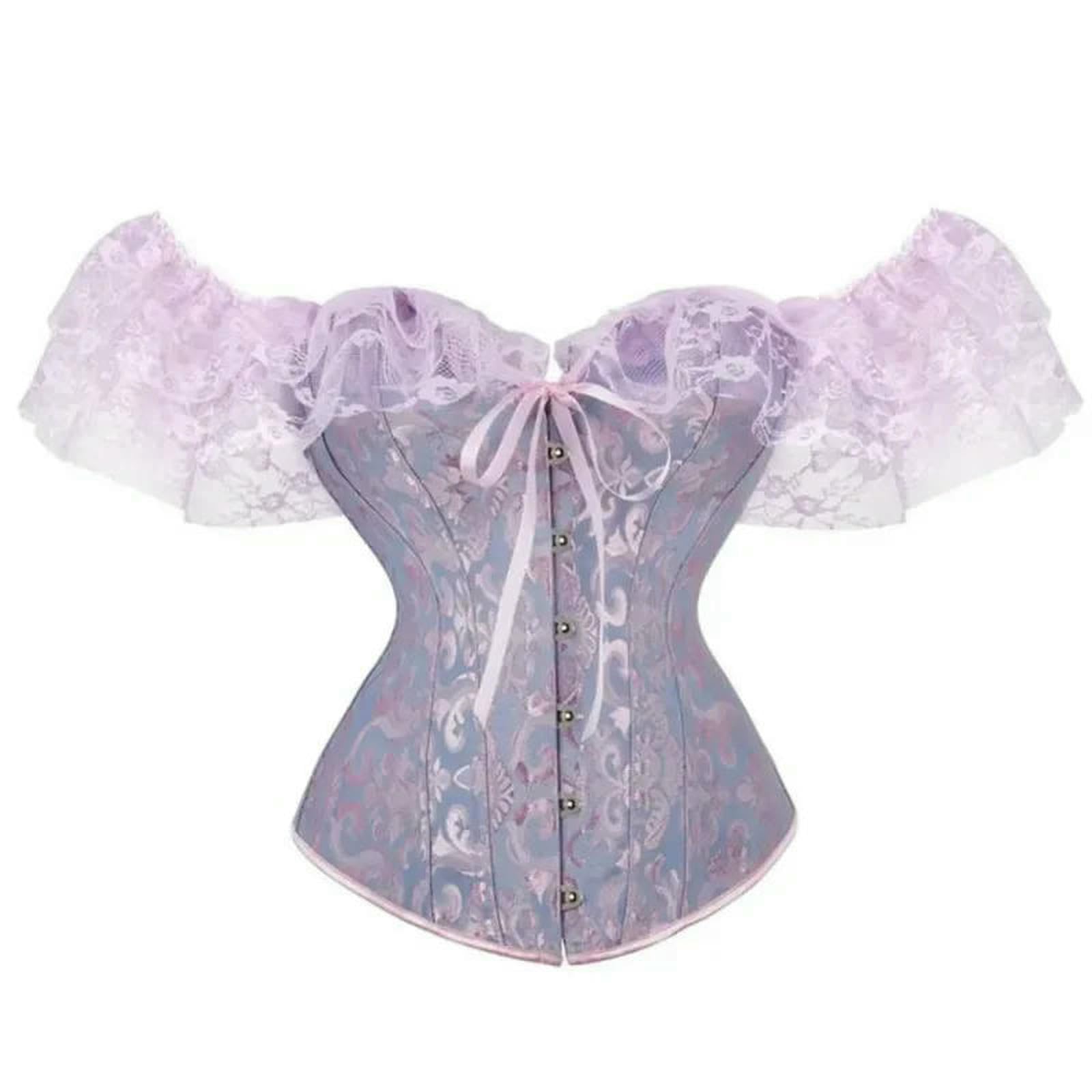 Ceinture amincissante Femme Corsetto da Donna A Maniche Corte Allacciato con Scollo Barca Top Corto Aderente Bustier Bianco Nero Rosa Femminile-Rosa-m