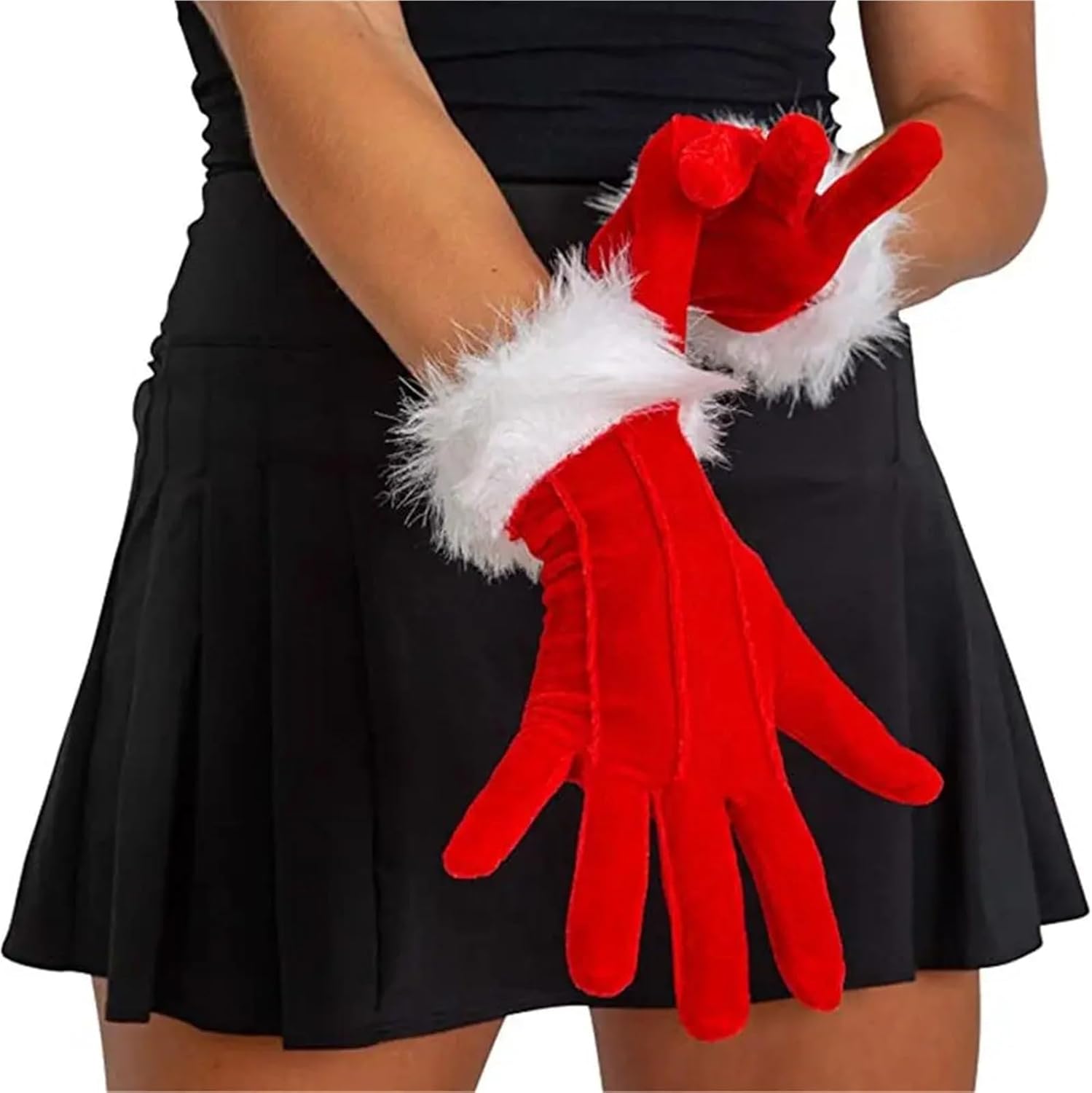 Christmas Glove 10sets With Faux Fur Trim Christmas Red Gloves Short Holiday to keep hand warm festive during winter holiday
