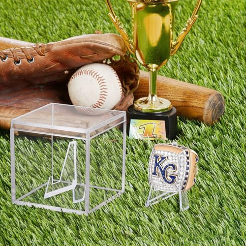 Image of 3 Pack Championship Ring Display Case Clear Acrylic Display Case Mini Football Baseball Softball Ring Holder Display Box Single Coin Stand 1 Slot Ring Hole Storage Box for Sports Fans, 2.16 Inch