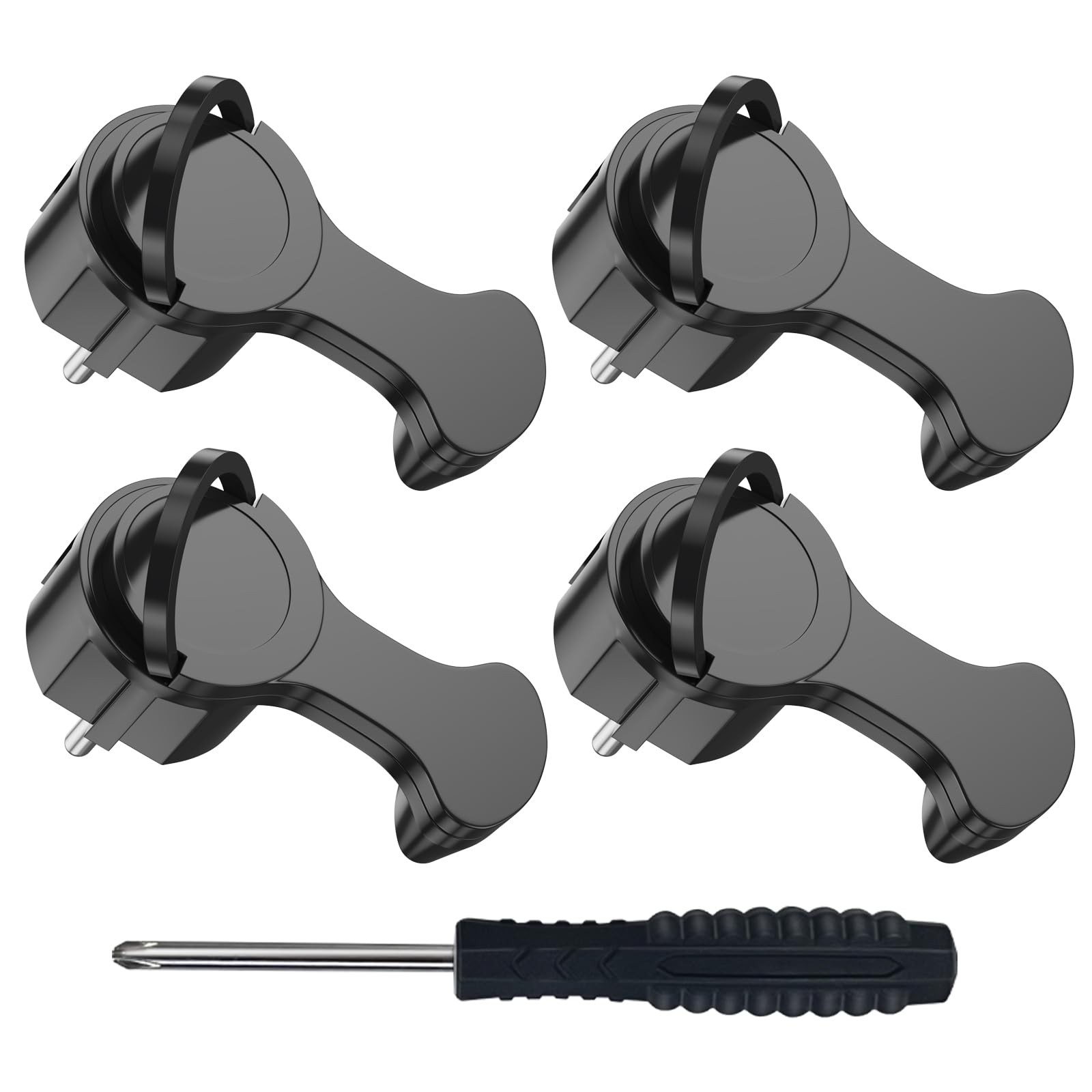 Schuko Stecker, Flachstecker Flach, Winkelstecker 230V, Stromstecker mit Klappgriff, Schutzkontakt-Stecker, Spritzwassergeschützt und Langlebig, IP44, Bruchfest, (Schwarz-4ps)
