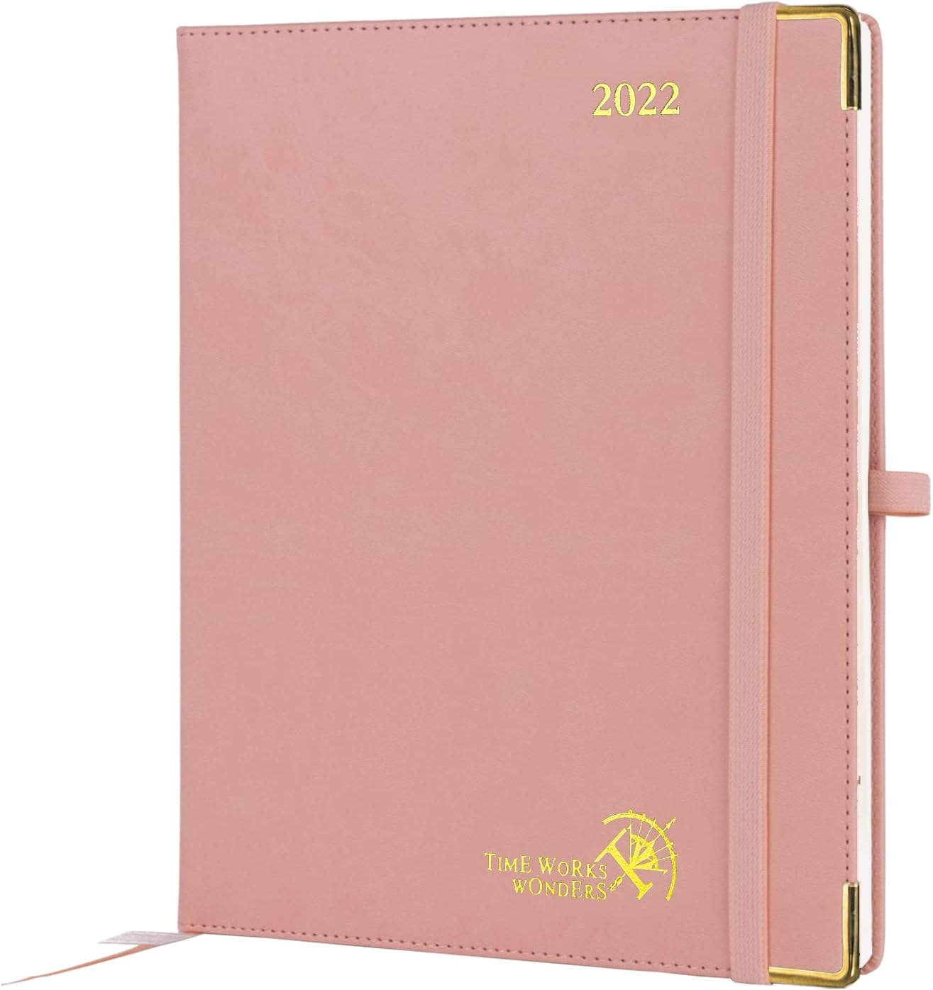 POPRUN Premium Executive Diary 2022 Week to View 26.5 x 21.5 cm - Weekly Planner with Vegan Leather Hardback, 100 gsm Paper, Inner Pocket - Pink