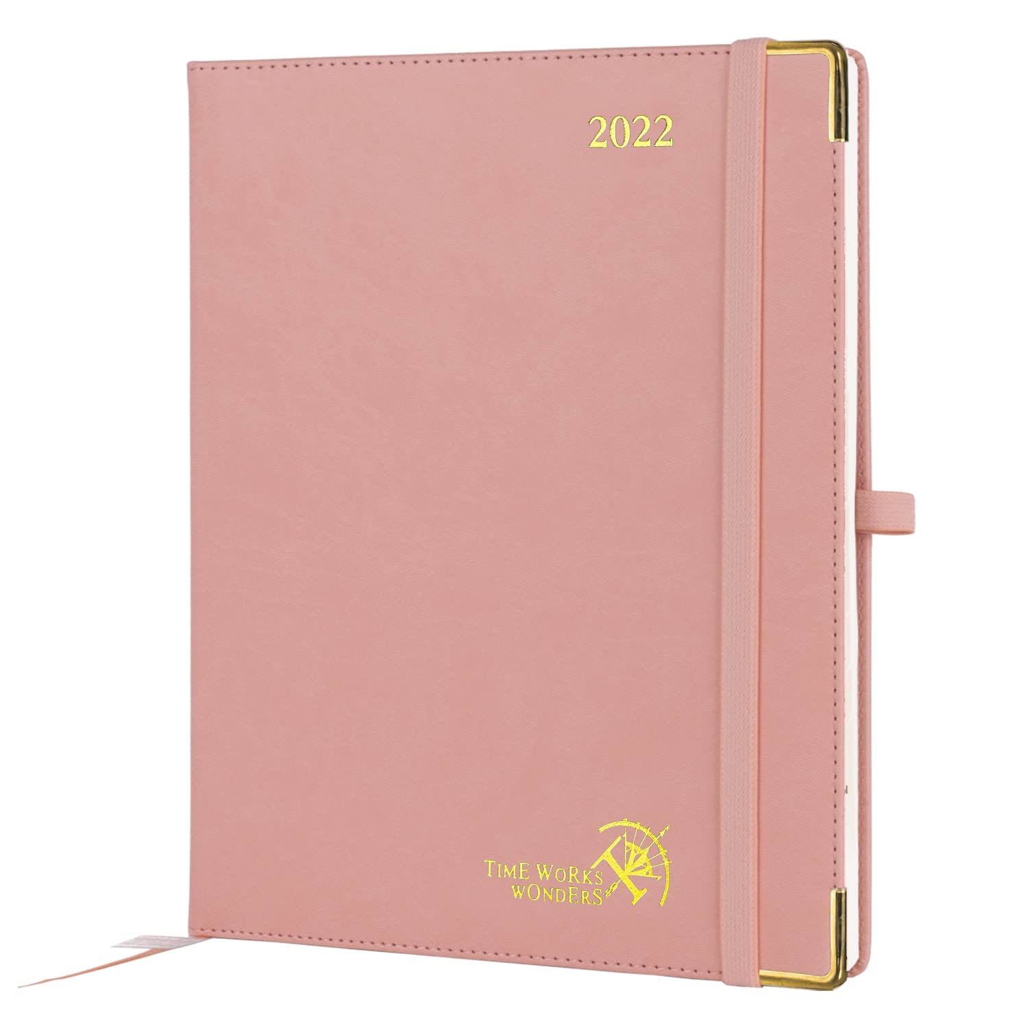 POPRUN Premium Executive Diary 2022 Week to View 26.5 x 21.5 cm - Weekly Planner with Vegan Leather Hardback, 100 gsm Paper, Inner Pocket - Pink