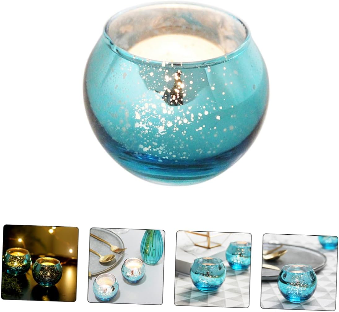 OUNONA Blue Speckled Glass Candleholder Set of 12 Decorative Colorful Candle Holders for Home Decor Modern Simple Design Suitable for Scented Candles for Weddings and Parties