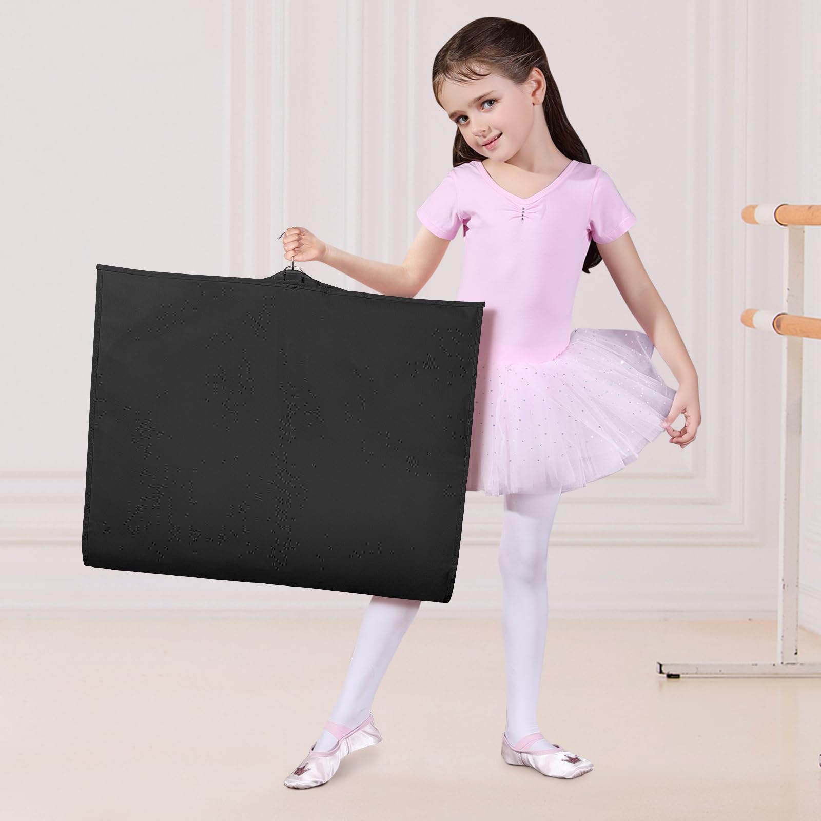 Univivi Bolsas para disfraces de danza, bolsa de ropa de 40 pulgadas para colgar ropa para competiciones de baile, con 3 bolsillos medianos transparentes con cremallera para disfraces de baile