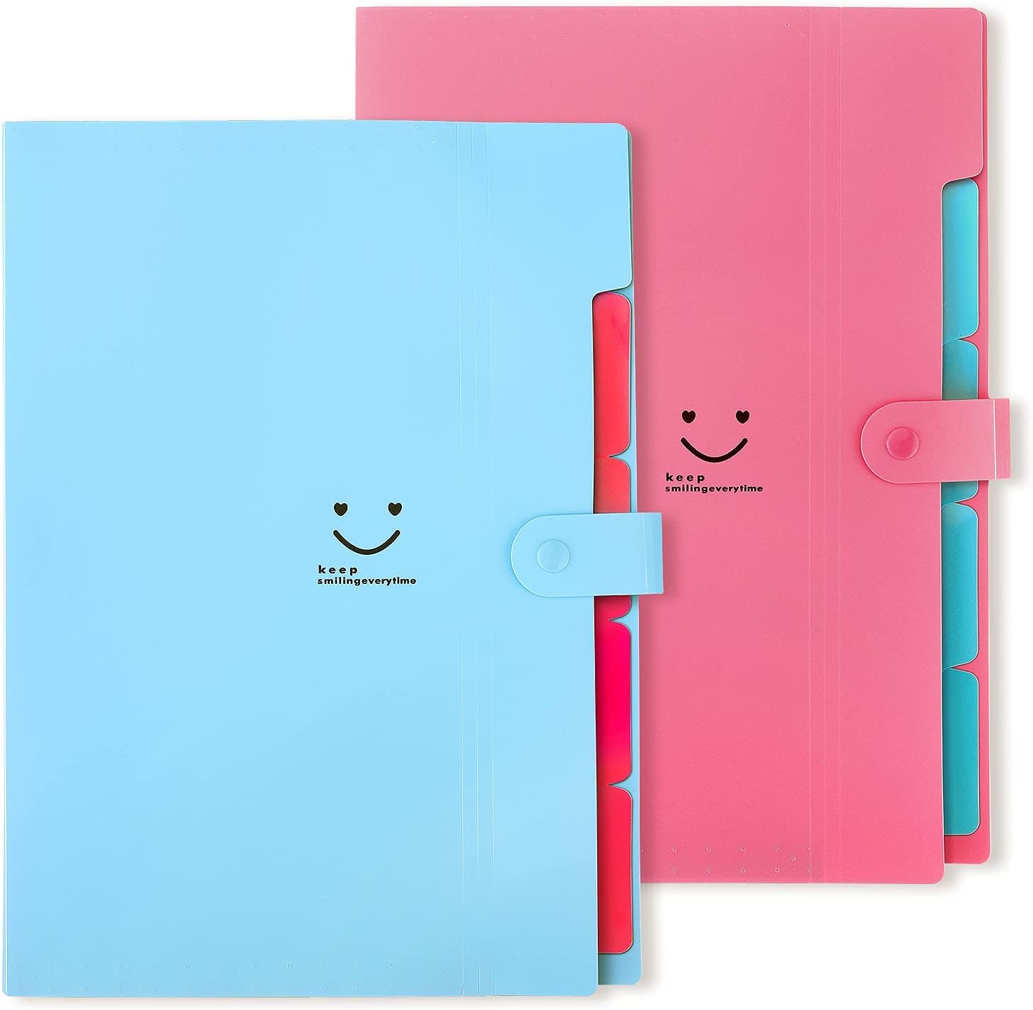 Corslet Cartellina portadocumenti a fisarmonica, formato A4, espandibile, con tasche, colore azzurro, viola, per scuola e ufficio (confezione da 2)