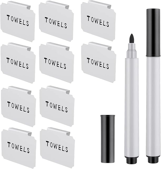 10 Pieces Labels for Storage Bins with Clips, Basket Labels for Kitchen Chalkboard Labels for Storage Bins Removable Clip Label Holder with 2 Black Pen for Basket Pantry Organization Box Storage