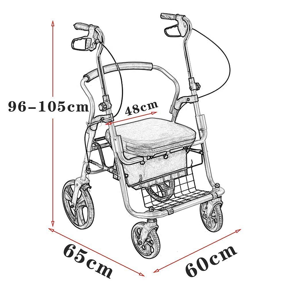 UWYTGF Walker for Seniors Transport Wheelchair Rollator Walker,with Seat,Backrest and Saddle Bag,Suitable for The Elderly,Disabled People - Aluminum Alloy Rollator Walk