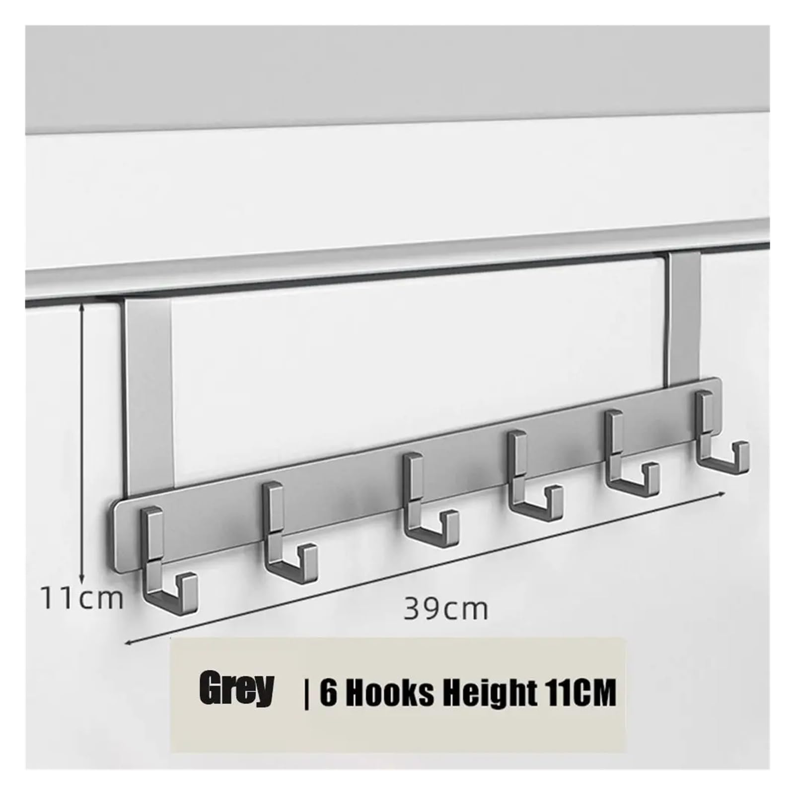 Ganchos para colgar en la puerta Ganchos for colgar en la puerta, 6 ganchos, for ropa, abrigos, sombreros, toallas, organizador de baño for el hogar, soporte for accesorios de cocina.(Grey-11cm)