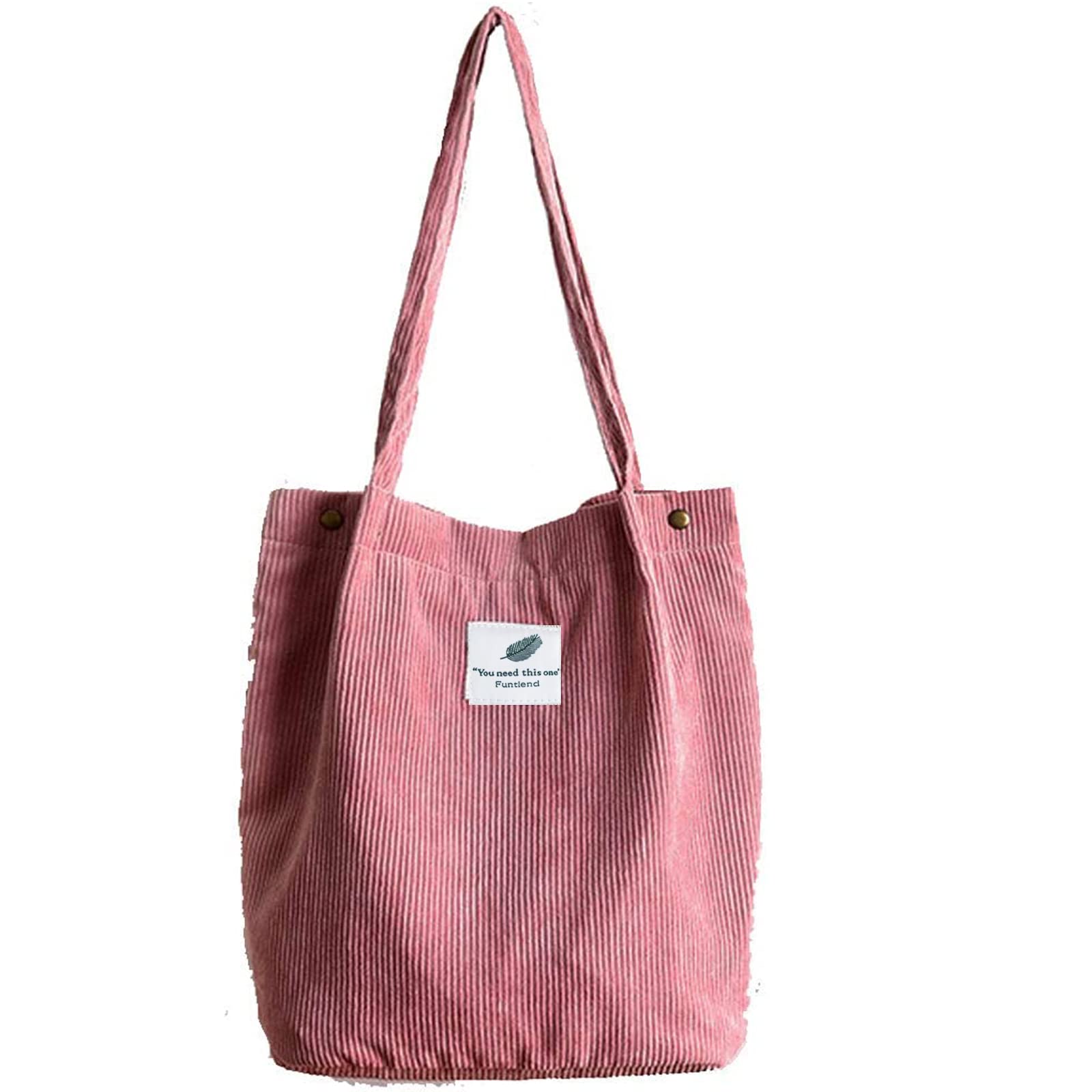 Funtlend Große Cord-Handtasche für Damen, Schultertasche für Schule, Einkaufen, Arbeit, Uni