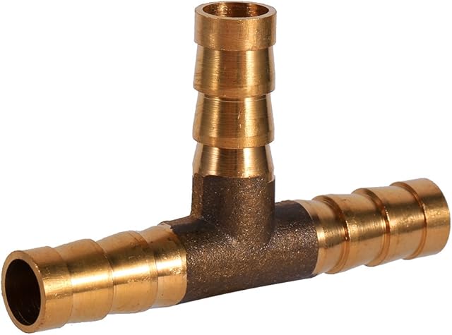 8mm T Piece Brass 3 Way Fuel Hose Barbed Connector Joiner Connector Fuel Air Water Gas Oil for Compressed Air Oil Gas Pipe