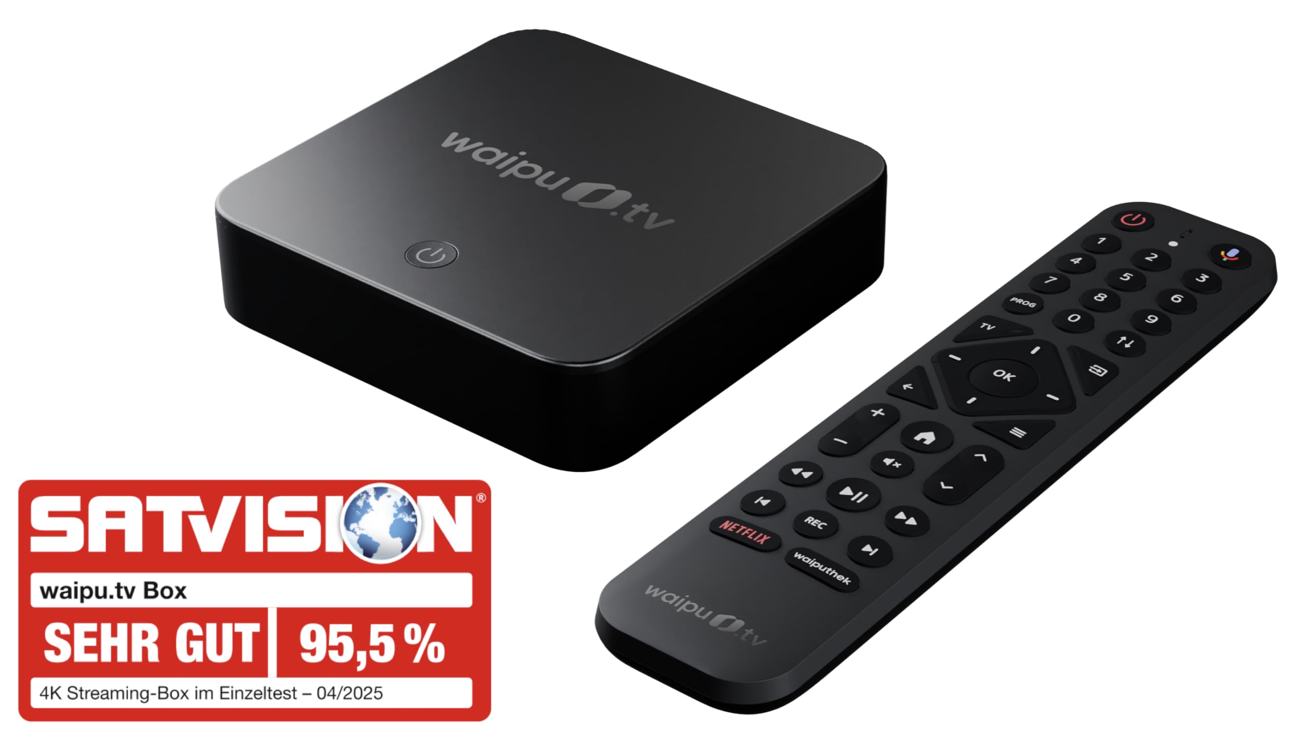 waipu.tv Box 4K HDR10+ Dolby Vision Dolby Atmos Fernbedienung mit Beleuchtung Fernsehen über WLAN LAN HDMI
