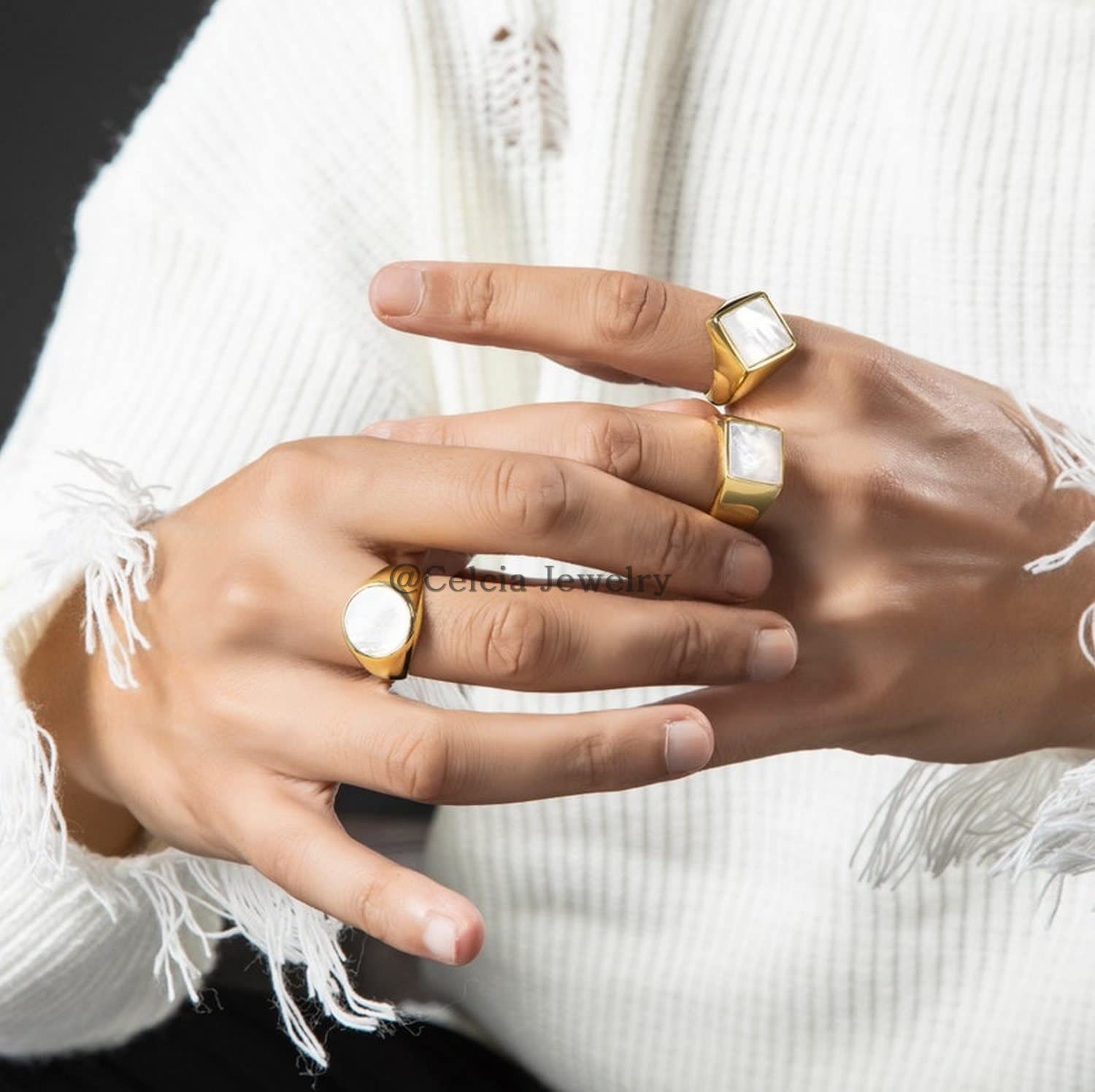 Anillo cuadrado plano con piedras preciosas de color blanco perla natural, oro sobre plata de ley 925, joyería hermosa, regalos de cumpleaños para hombres, regalos de aniversario