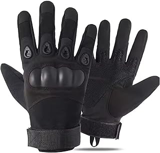 AUTOGUYS FF-1 Full-Finger Bike Riding Gloves TPR Knuckle Protection Tactical Hand Gloves for Bike - Bike Gloves Men Bike Accessories Washable Fabric (Black)