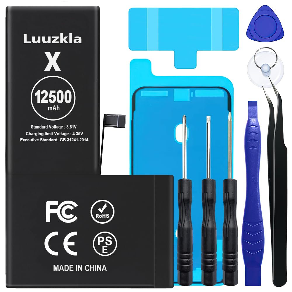 12500mAh (2025 New Upgrade) Battery Compatible with iPhone X, Super Capacity Battery Replacement Compatible with iPhone X, with Full Tool Kits-0 Cycle High Capacity-24 Months Service