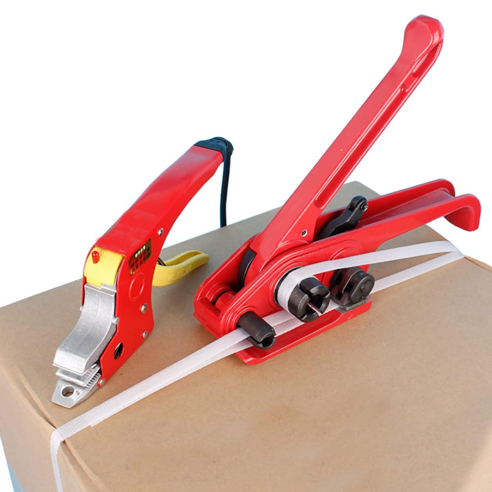 Kit de cerclage électrique - Soudeuse et tendeuse de feuillard PP 12-19 mm | Collage instantané par thermofusion | Sangles fusionnées incassables | Emballage et groupage Robustes.,Red