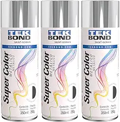 Kit 3 Tintas Spray Cromado Metálico Aerossol Tekbond 350ml/250g