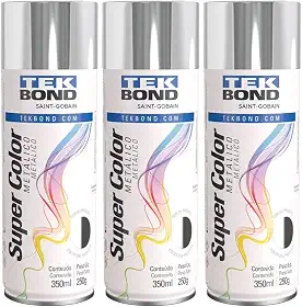 Kit 3 Tintas Spray Cromado Metálico Aerossol Tekbond 350ml/250g